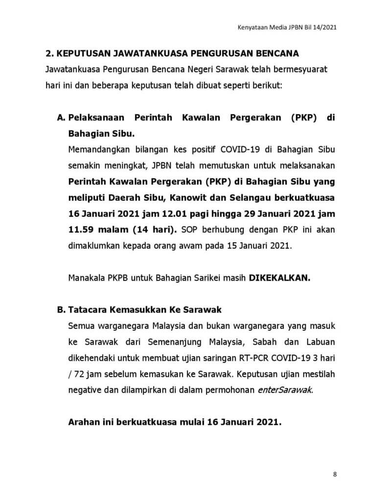 Tatacara Terbaru Kemasukan Ke Sarawak : Ambil Swab 3 Hari Sebelum 