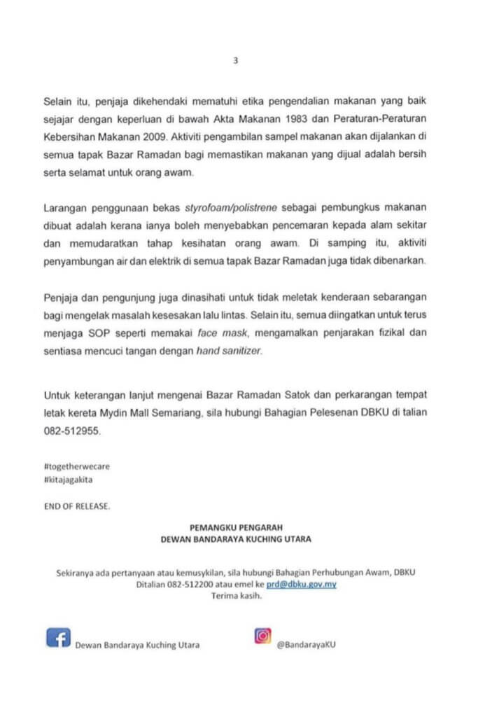 Perhatian Untuk Peniaga! Pendaftaran Tapak Peniaga Bazaar Ramadan Satok ...