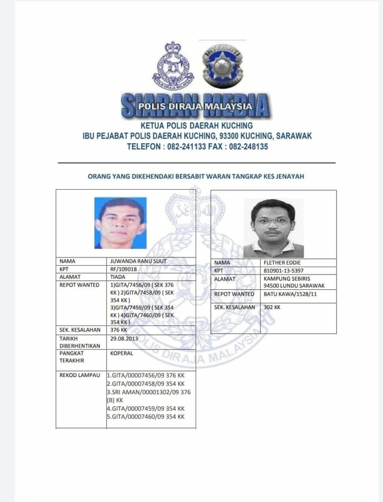 PDRM Kuching Keluarkan Senarai Terkini Individu Yang Dikehendaki